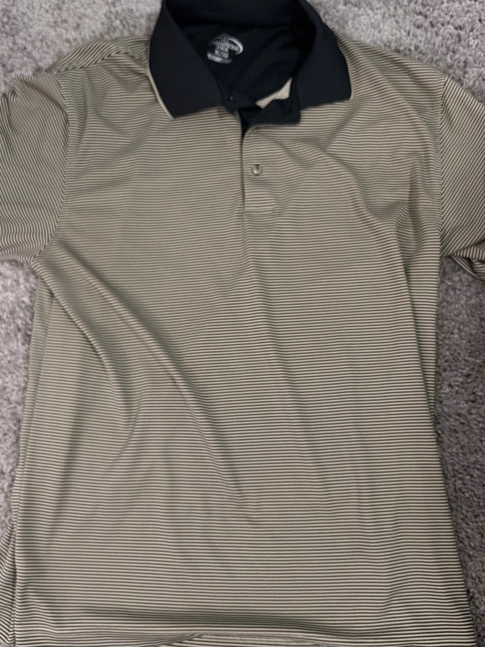 PGA Tour Black Collar Beige and Black Microstripe Polo